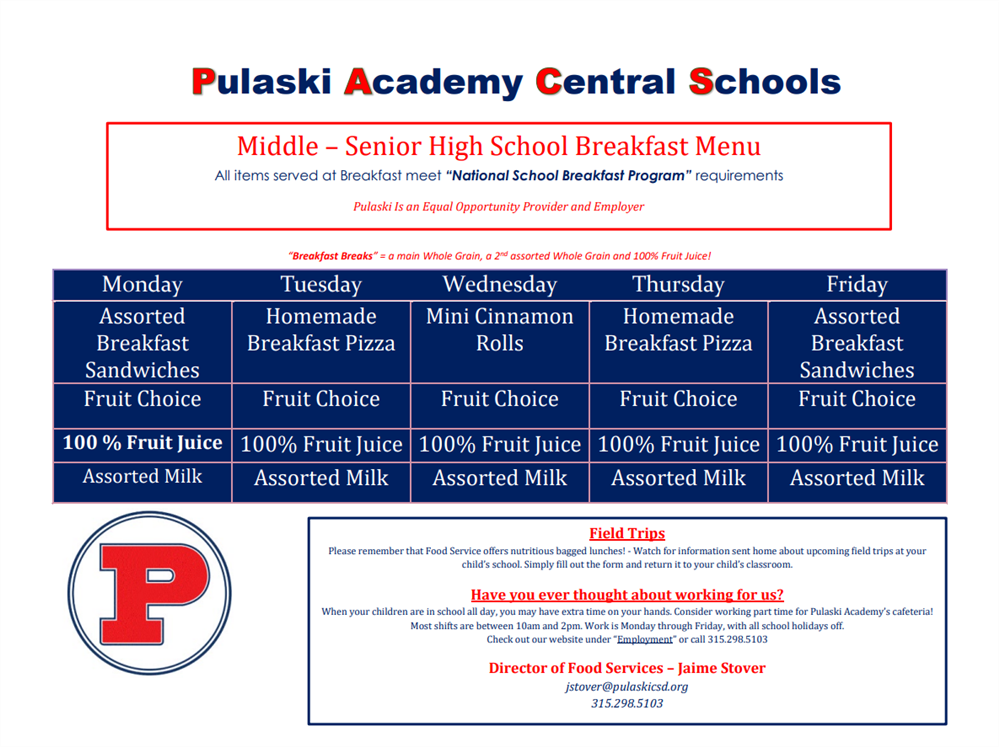 Breakfast Menu - High School 